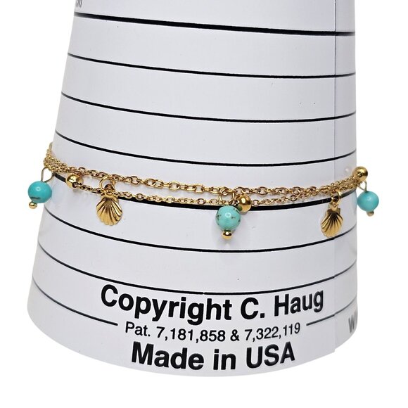 Bohemian Ankle Bracelet Shell‎ Charms & Turquoise Beads Gold-Toned S. Steel - Picture 4 of 7